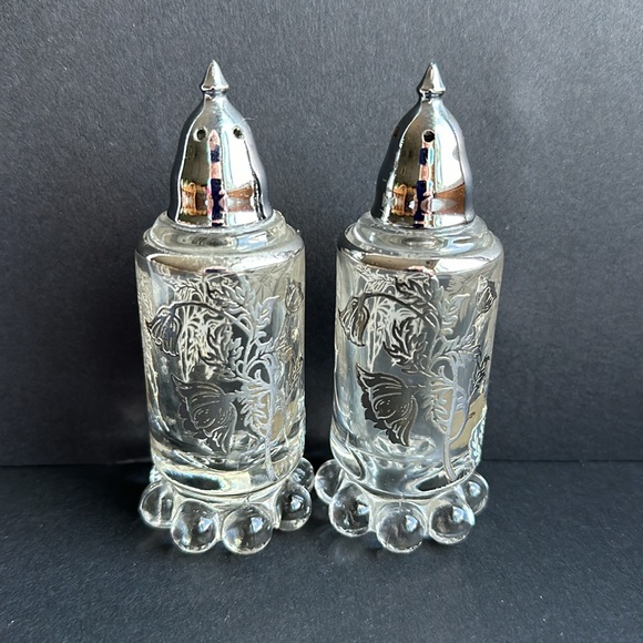 VTG Sterling Silver on Crystal Salt & Pepper Flanders Poppy Flowers 4”H - Picture 4 of 7